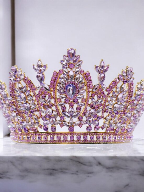 Lavender Crystal Crown, Gold birthday Crown, Homecoming Tiara, Royal Queen Crown